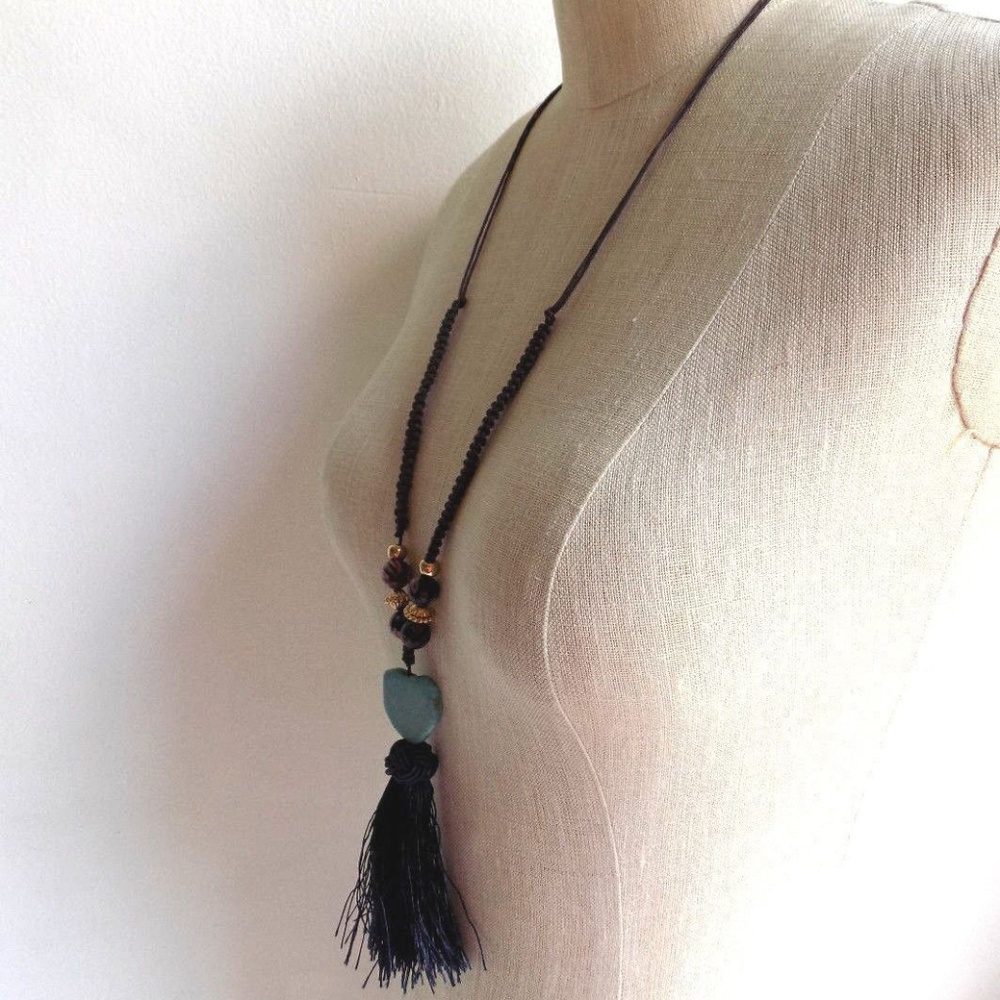 Turquoise Tassle Macrame Necklace Anthropologie